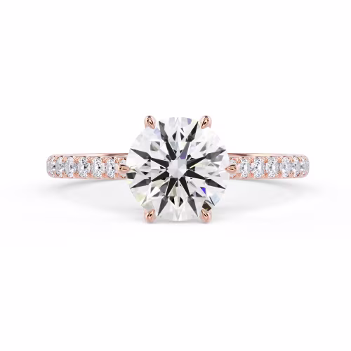 Rose Gold Round Trellis Six Prong Pavé Diamond Engagement Ring featuring Hand Selected Lab Diamonds (Main View)
