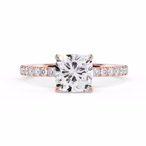 Rose Gold Cushion Petite Four Prong Pavé Setting featuring Lab Grown Diamonds (Main View)