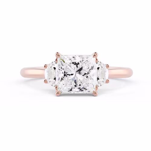 High Quality Lab Diamonds Princess and Half Moon Diamond Engagement Ring in Rose Gold (Main View)