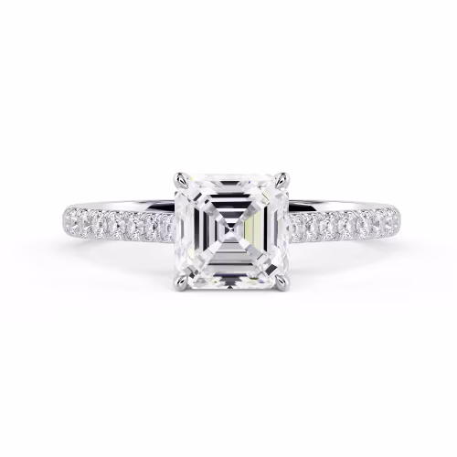 Hand Selected Diamonds set in White Gold Asscher Cathedral Pavé Setting (Main View)