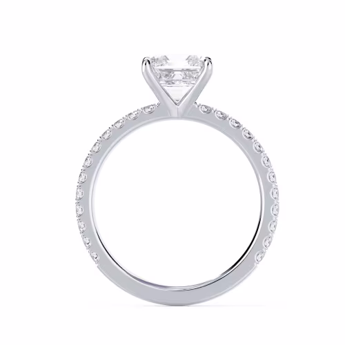 White Gold Asscher Classic Four Prong Pavé Setting featuring Lab Diamonds (Profile View)