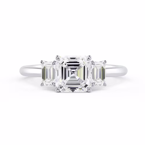 Man Made Diamonds set in White Gold Asscher and Emerald Setting (Main View)