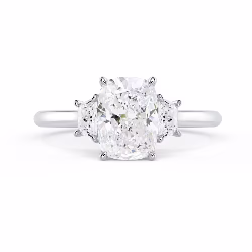 High Quality Lab Diamonds Cushion and Trapezoid Diamond Engagement Ring in White Gold (Main View)