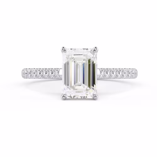 Lab Grown Diamonds Emerald Cathedral Pavé Setting in White Gold (Main View)