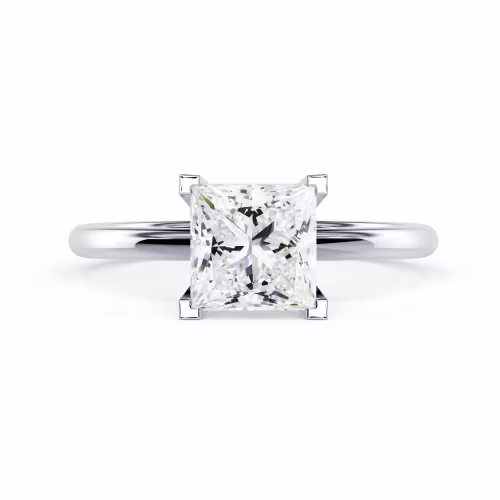 Lab Diamonds set in White Gold Princess Classic Four Prong Solitaire Diamond Engagement Ring (Main View)