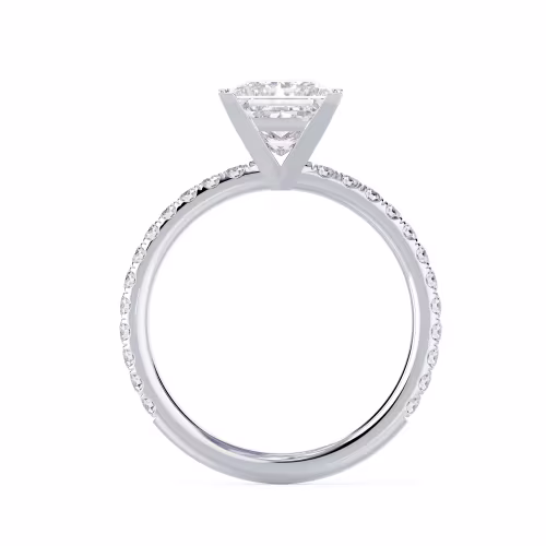 White Gold Princess Petite Four Prong Pavé Setting featuring High Quality Lab Grown Diamonds (Profile View)