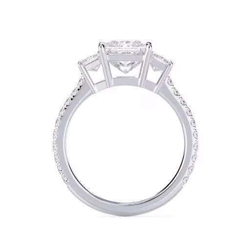 Diamonds Princess Three Stone Pavé Setting in White Gold (Profile View)