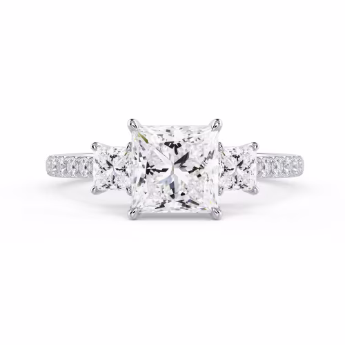 Lab Diamonds Princess Three Stone Pavé Setting in White Gold (Main View)