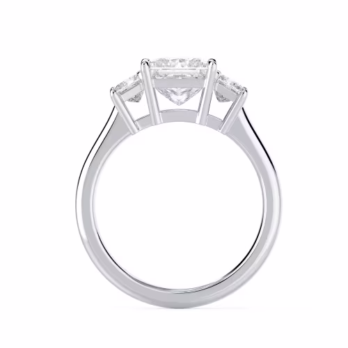 Lab Diamonds Princess Three Stone Setting in White Gold (Profile View)