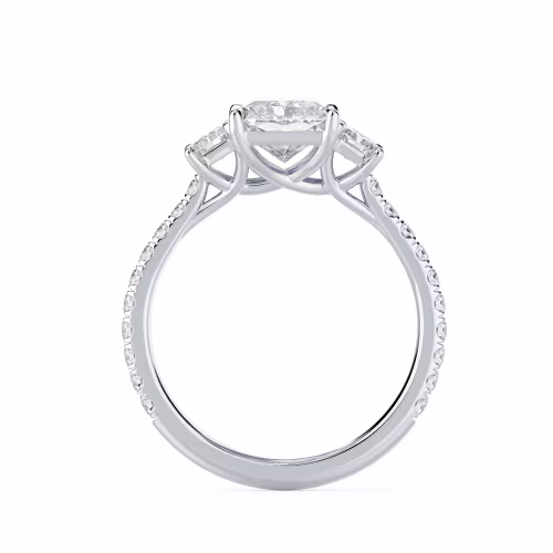 Diamonds Radiant Three Stone Pavé Setting in White Gold (Profile View)