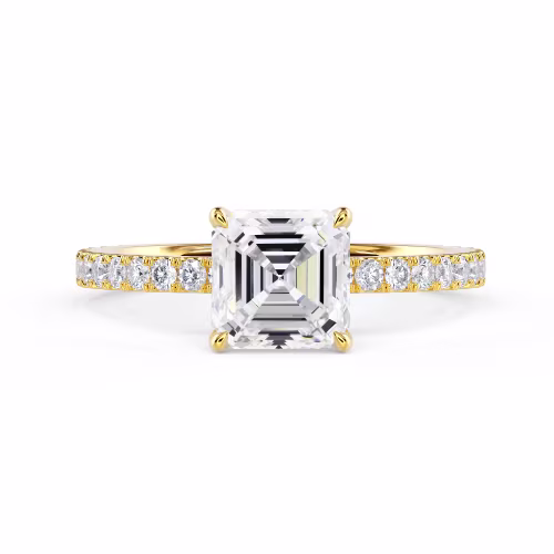 Hand Selected Lab Diamonds set in Yellow Gold Asscher Classic Four Prong Pavé Setting (Main View)