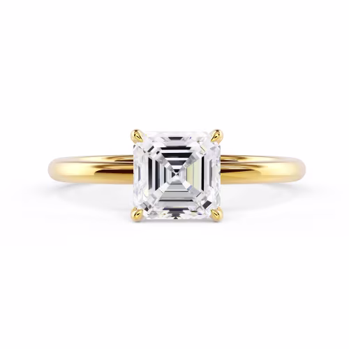 Lab Created Diamonds Asscher Cut Four Prong Solitaire Diamond Engagement Ring in Yellow Gold (Main View)