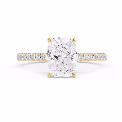 Lab Diamonds Cushion Cathedral Pavé Diamond Engagement Ring in Yellow Gold (Main View)