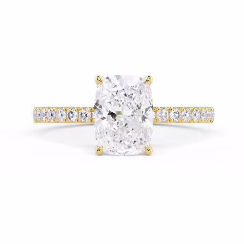 Yellow Gold Cushion Classic Four Prong Pavé Setting featuring Created Diamonds (Main View)
