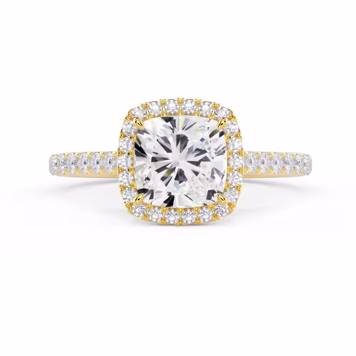Yellow Gold Cushion Halo Pavé Diamond Engagement Ring featuring Diamonds (Main View)