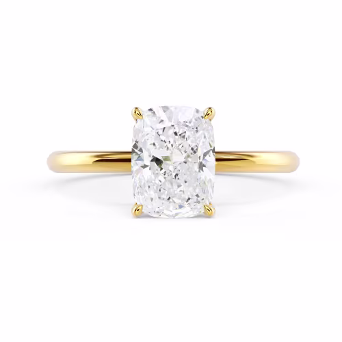 Created Diamonds set in Yellow Gold Cushion Petite Four Prong Solitaire Diamond Engagement Ring (Main View)