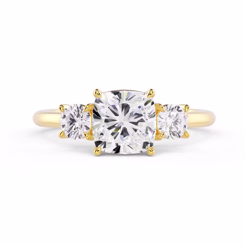 Yellow Gold Cushion and Round Diamond Engagement Ring featuring Diamonds (Main View)