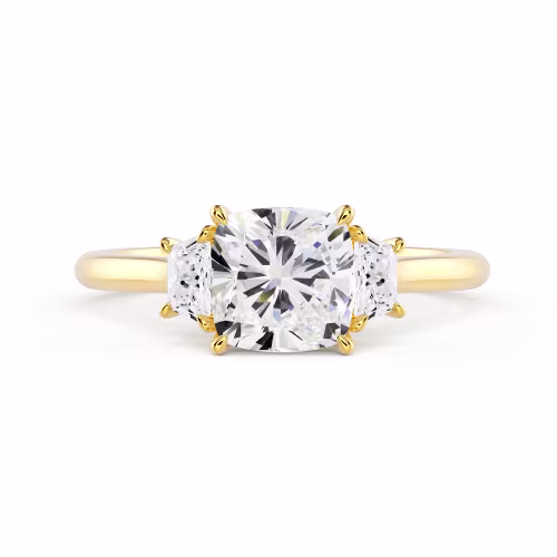 Lab Diamonds set in Yellow Gold Cushion and Trapezoid Setting (Main View)