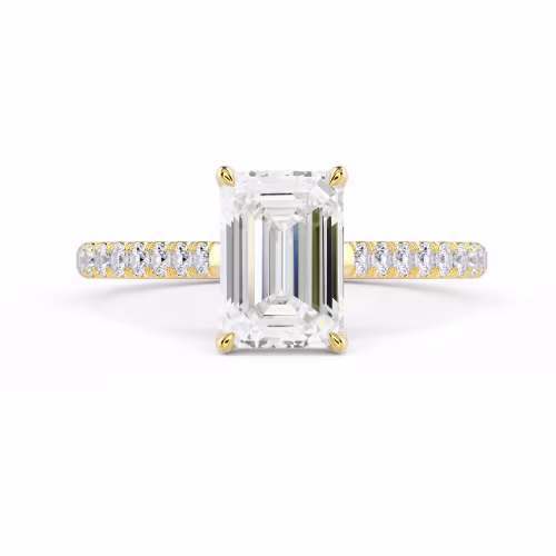 Yellow Gold Emerald Cathedral Pavé Diamond Engagement Ring featuring Lab Diamonds (Main View)
