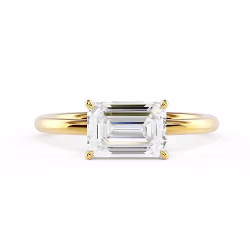 Hand Selected Lab Grown Diamonds Emerald East-West Solitaire in Yellow Gold (Main View)