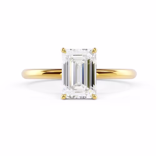 High Quality Diamonds set in Yellow Gold Emerald Petite Four Prong Solitaire (Main View)