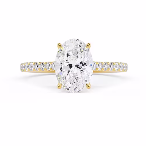 Lab Diamonds Oval Cathedral Pavé Diamond Engagement Ring in Yellow Gold (Main View)