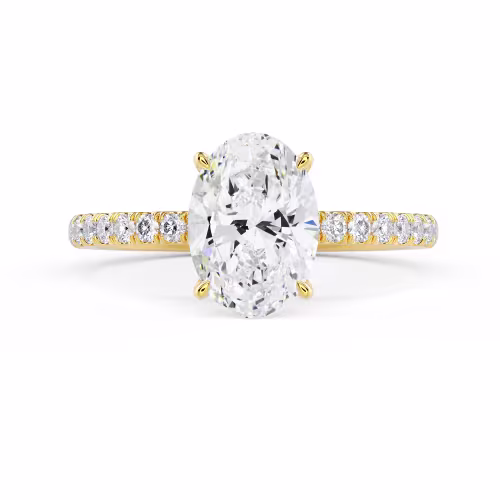 Exceptional Quality Lab Diamonds Oval Classic Four Prong Pavé Setting in Yellow Gold (Main View)