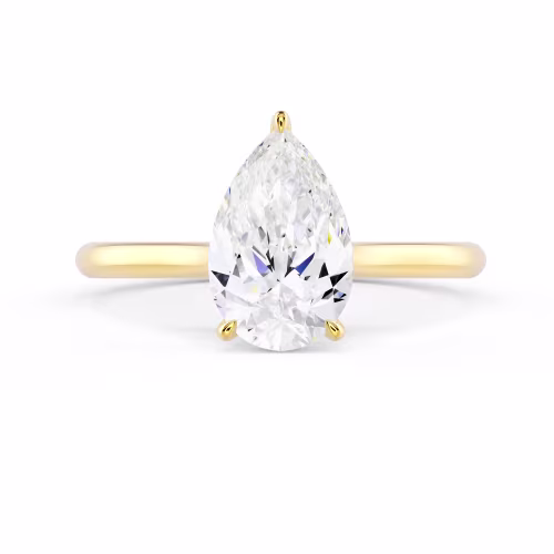 Diamonds set in Yellow Gold Pear Cathedral Solitaire Diamond Engagement Ring (Main View)