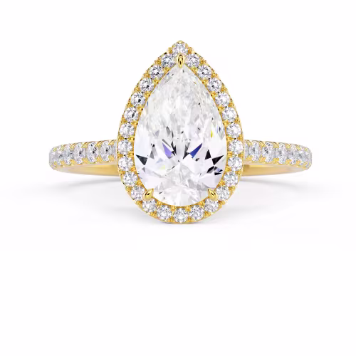 Yellow Gold Pear Halo Pavé Diamond Engagement Ring featuring Hand Selected Diamonds (Main View)