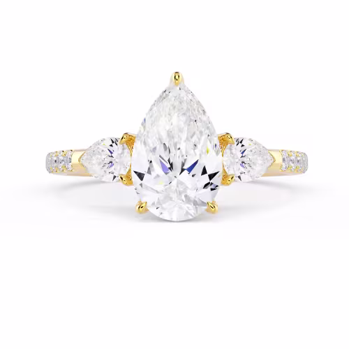 Diamonds set in Yellow Gold Pear Three Stone Pavé Setting (Main View)