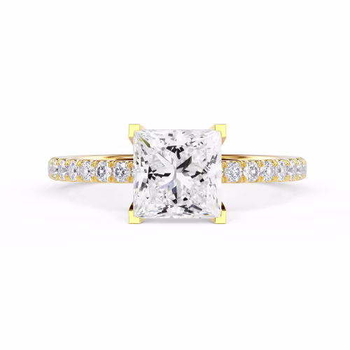 Yellow Gold Princess Classic Four Prong Pavé Setting featuring Lab Diamonds (Main View)