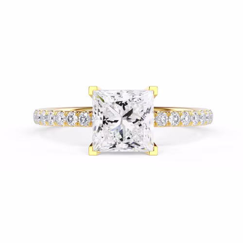 Yellow Gold Princess Petite Four Prong Pavé Setting featuring Exceptional Quality Man Made Diamonds (Main View)