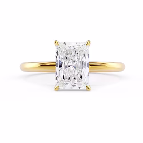 Yellow Gold Radiant Petite Four Prong Solitaire Diamond Engagement Ring featuring Lab Diamonds (Main View)