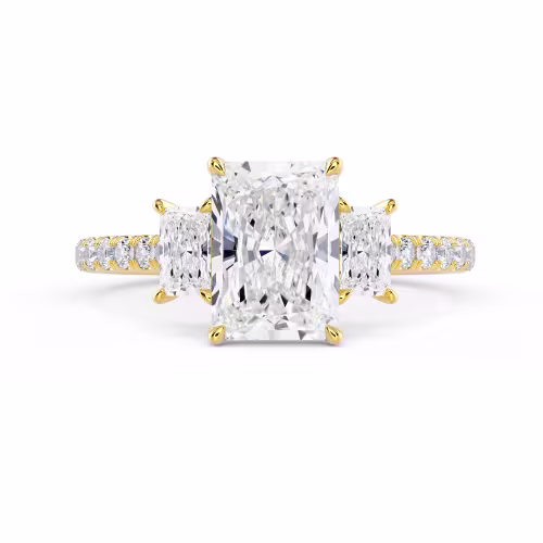 Diamonds Radiant Three Stone Pavé Diamond Engagement Ring in Yellow Gold (Main View)