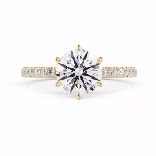 Yellow Gold Round Six Prong Pavé Diamond Engagement Ring featuring High Quality Diamonds (Main View)