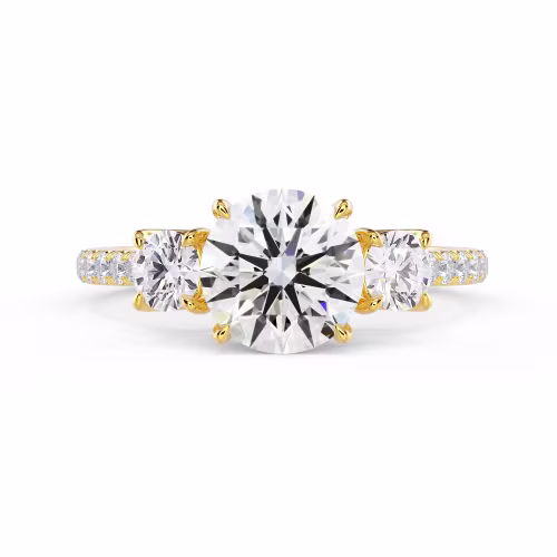 Exceptional Quality Lab Diamonds set in Yellow Gold Round Three Stone Pavé Setting (Main View)