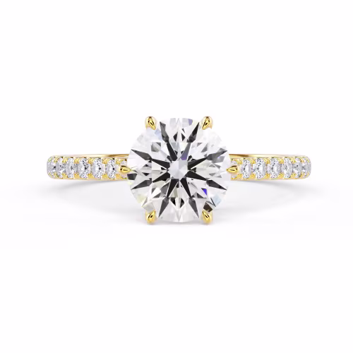 Synthetic Diamonds Round Trellis Six Prong Pavé Setting in Yellow Gold (Main View)