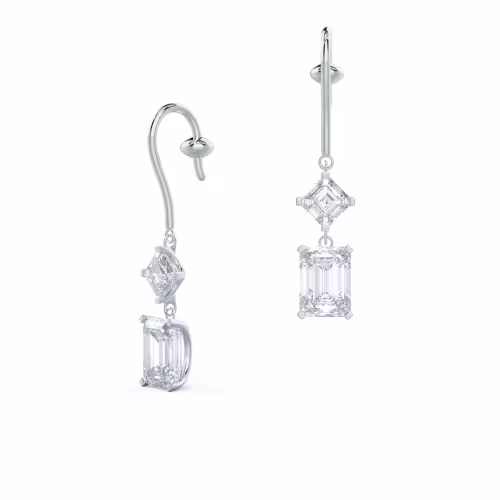 emerald and asscher cut drop earrings in white gold