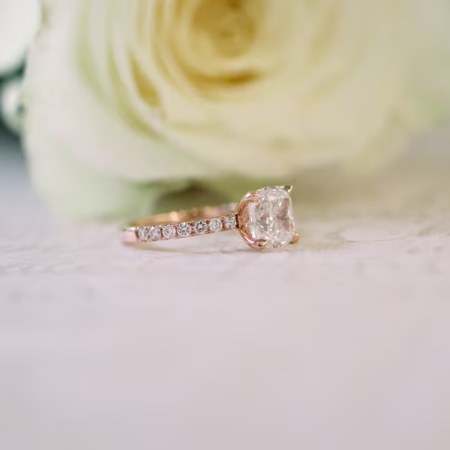 18k Rose Gold 2ct Cushion Cut Pavé Lab Diamond Ring Ada Diamonds Design AD-358 Macro