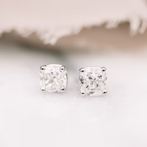 1.4 ctw Lab Diamonds set in Platinum Cushion Stud Earrings (Main View)