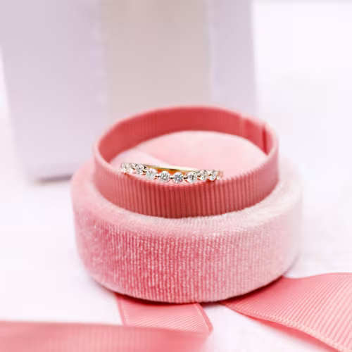 Yellow Gold Custom Nesting Lab Diamond Half Eternity Band on Model Ada Diamonds AD-182