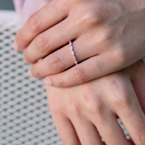 14k Rose Gold Marquise Lab Diamond 3/4 Eternity Band Ada Diamonds Design Number AD-262 on Model