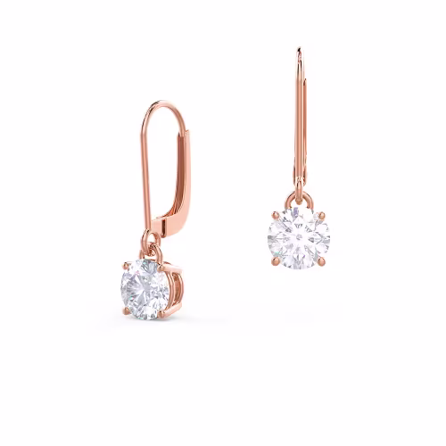High Quality 2.0 ct Round Brilliant Diamonds set in 14k Rose Gold Four Prong Drop Earrings (Main View)