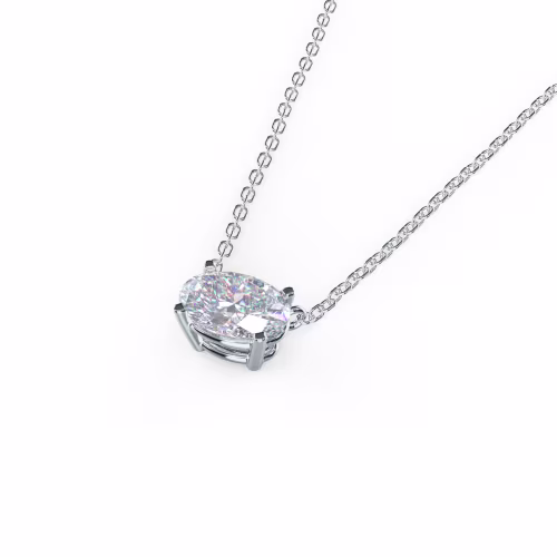 0.7 Carat Lab Diamonds set in Platinum East-West Oval Diamond Pendant (Side View)