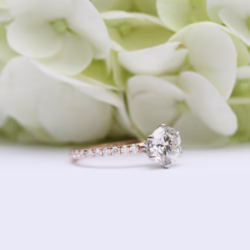 Lab Diamond Six Prong Pavé Engagement Ring White and Rose Gold Design AD-243