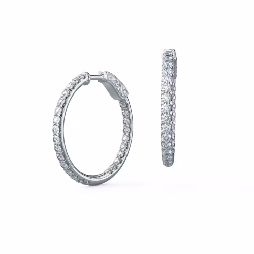 1.0 Carat Round Man Made Diamonds set in 14kt White Gold Inside Out Hoop Earrings (Main View)