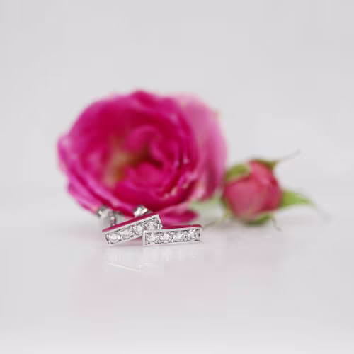 white gold lab diamond bar earrings