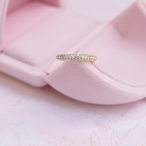 custom three sided pavé three quarter band 14k yellow gold