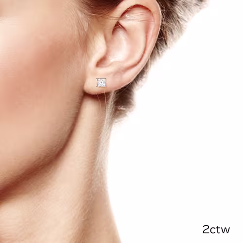 2 ctw Princess Stud Earrings in rose gold made with laboratory grown diamonds ADA Diamonds ad design number 002