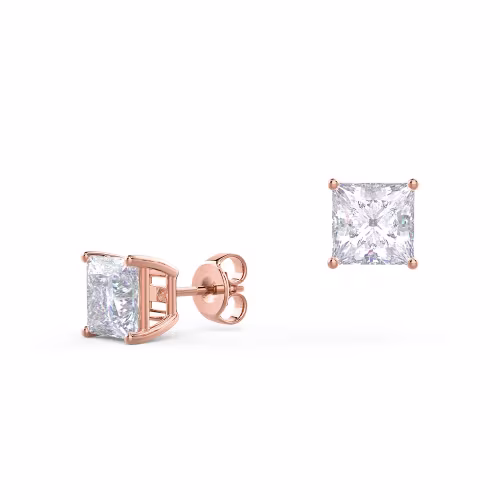 2 ctw Princess Stud Earrings in rose gold made with laboratory grown diamonds ADA Diamonds ad design number 002